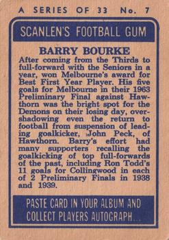 1964 Scanlens VFL #7 Barry Bourke Back